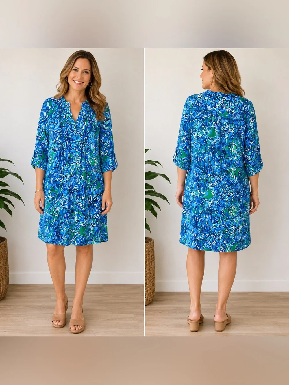 Lilly Pulitzer Beacon Dress Bali Blue Sway This Way Floral Cotton M